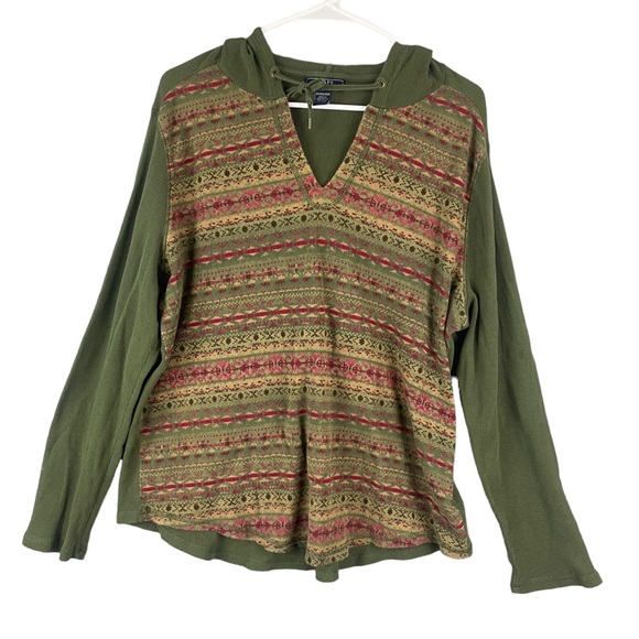 Chaps Tops - Chaps Pullover Hooded Top Waffle Knit Green